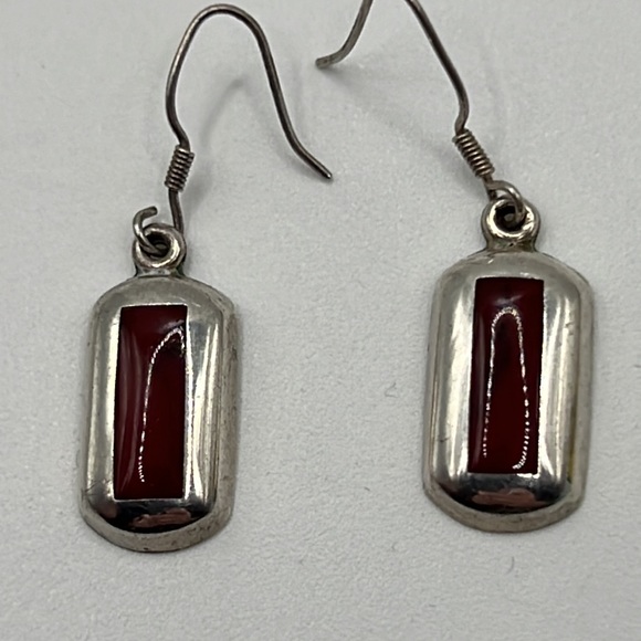 RED JASPER INLAY STERLING SILVER DANGLE EARRINGS - Picture 6 of 7